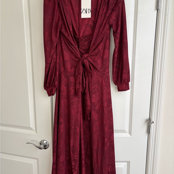 Zara Deep Red Burgundy Maxi Dress with Front Tie #4886 - Picture 2 of 6